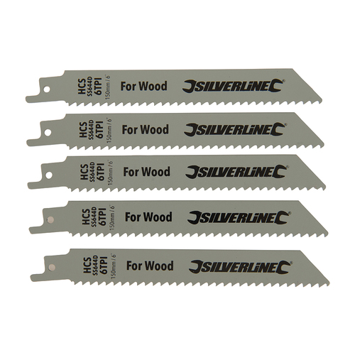 Silverline Reciprocating Saw Blades 6tpi 5pk (For Wood)