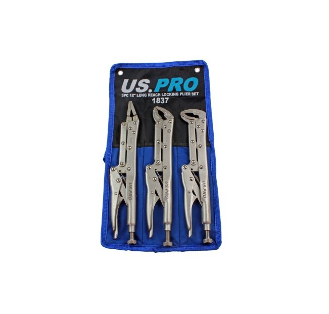 US Pro 3PC 12" Long Reach Locking Plier Set