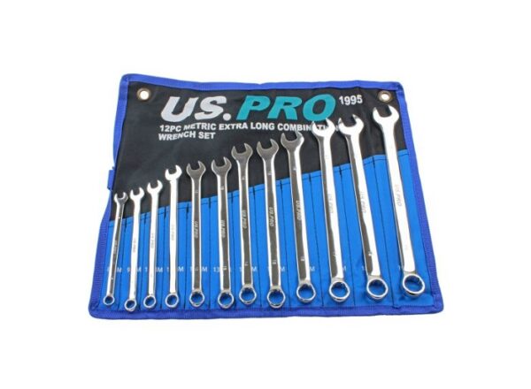 US Pro 12 Pc Extra Long METRIC Combination Spanner set 8mm - 19mm