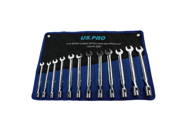 US Pro 12 PC Metric Flexi Socket/Open End Spanners