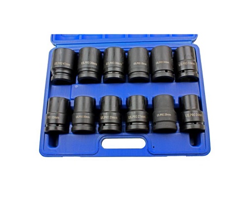 US Pro 12 Pc 1″ Drive Single Hex Deep Impact Socket Set