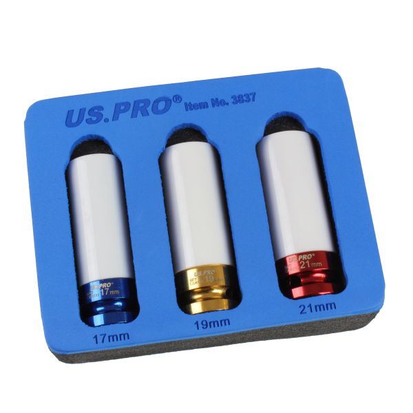 US PRO 4pc 1/2" Drive Deep Impact Socket Set – 17, 19, 21, 22mm – Metric, 3856